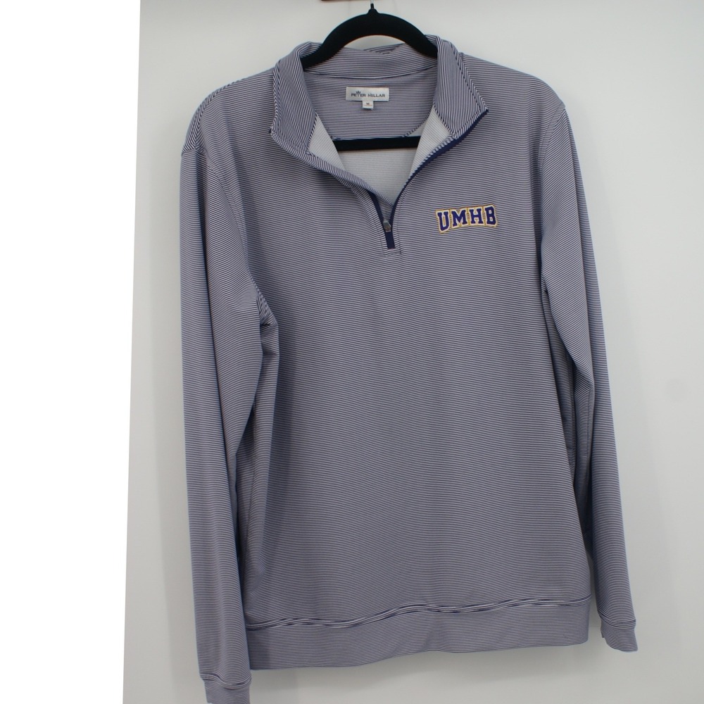 Peter Millar Mens UMHB Quarter Zip Pullover Purple Stripe M ME0CEK40E preppy